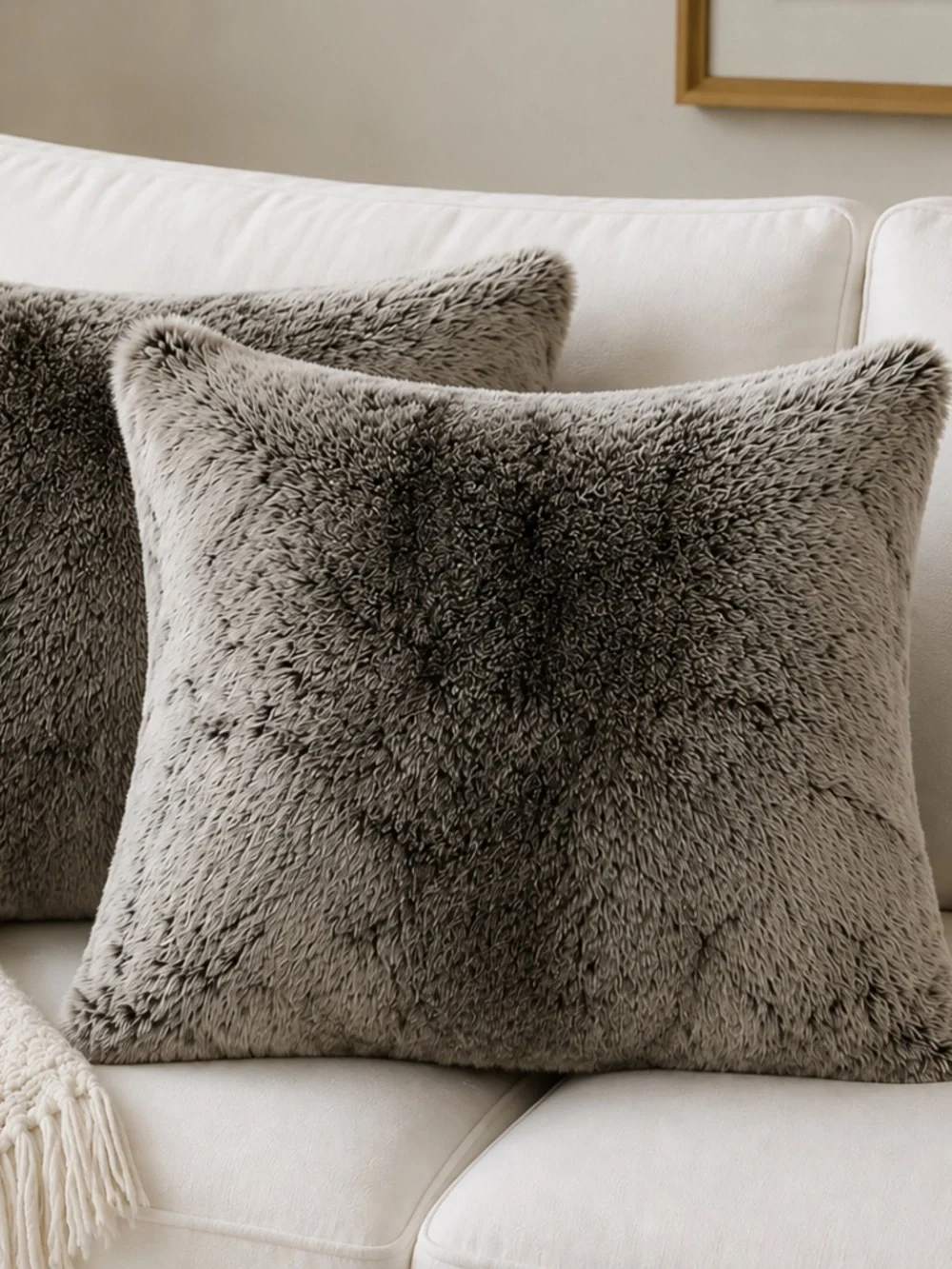 Two Gray Fur pottery barn pillow covers